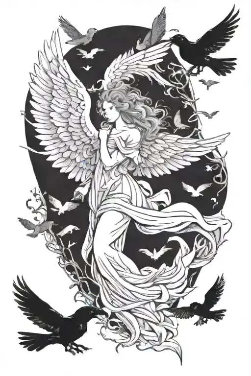 Angel And Birds Flying