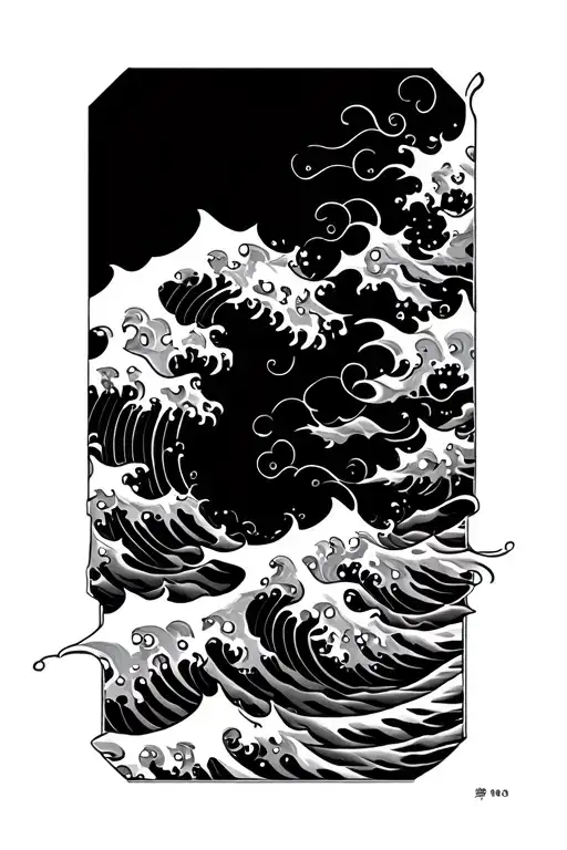 Japnese Style Tattoo Featuring Ocean Waves Patterns