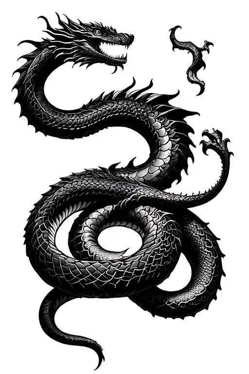 A Dragon And A Dark Mode Snake That Its Flesh Teard Apart And Both Twisted Together
