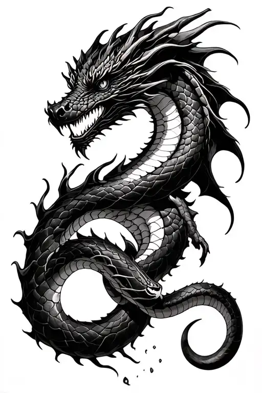 A Dragon And A Dark Mode Snake That Its Flesh Teard Apart And Both Twisted Together