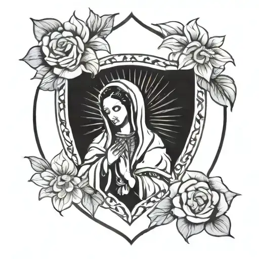 Incorporate A Diamond Bracelet With A Charm Of The Virgin Of Guadalupe Into A Blackwork Design