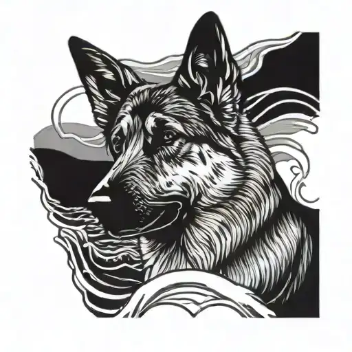 German Shepherd Watching The Ocean Waves