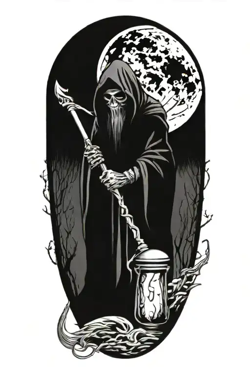 Grim Reaper With An Hourglass And Scyth