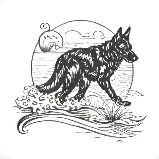 Black German Shepherd By The Ocean