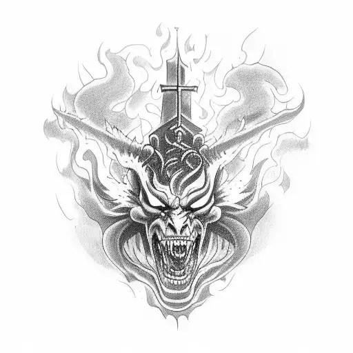 A Church Burning Over A Demon Head