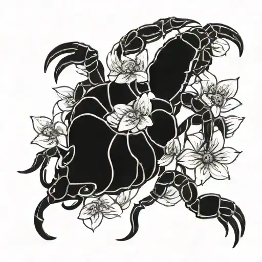 Scorpion With Red Flowers Intertwined