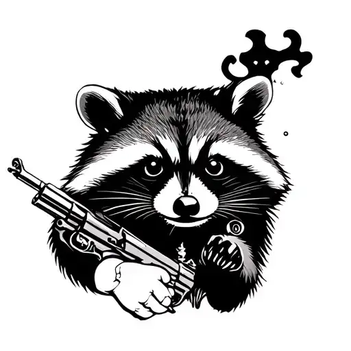 Raccon With Moonshine Still Dmokinga A Cigarette With A Hagnd Gun