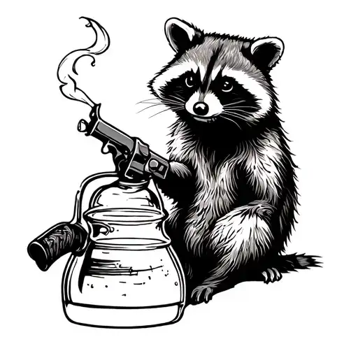Raccon With Moonshine Still Dmokinga A Cigarette With A Hagnd Gun