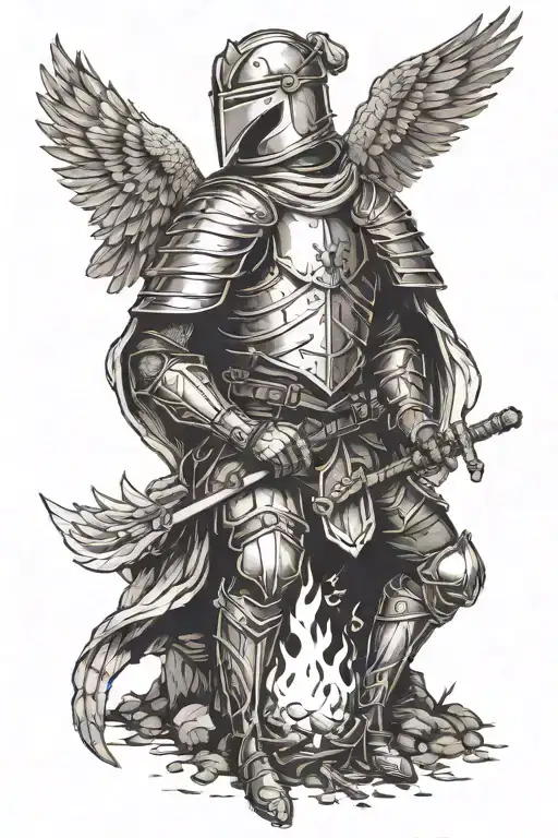 Knight With A Hawk Sitting By A Campfire