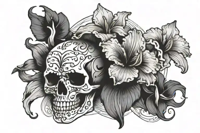 Skull And Iris Flower Surrounded