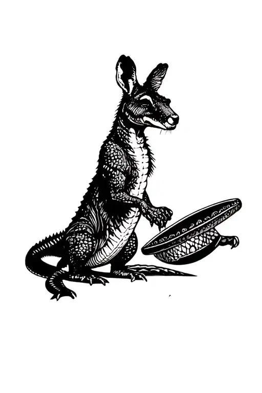 Crocodile And Kangaroo Throwing Boomerang