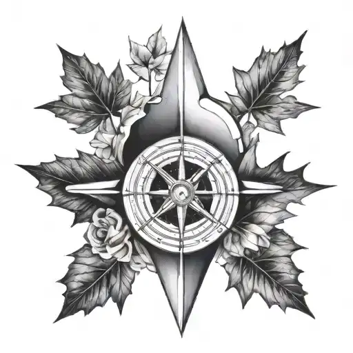 A Skull-shaped Compass With Maple Leaf Accents