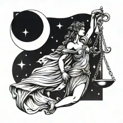 Lady Justice Holding A Scale With The Moon In The Background