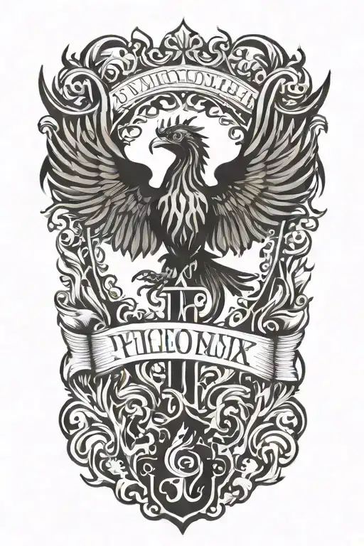 Phoenix Rising From Flames Anda Cross And Words Dona Nobis Pacem In Gothic Letters