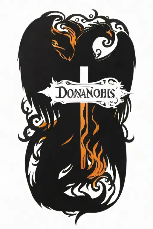 Phoenix Rising From Flames And A Prominent Cross And Words Dona Nobis Pacem In Gothic Letters