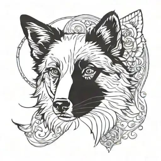 Face Fox And Border Collie Dog