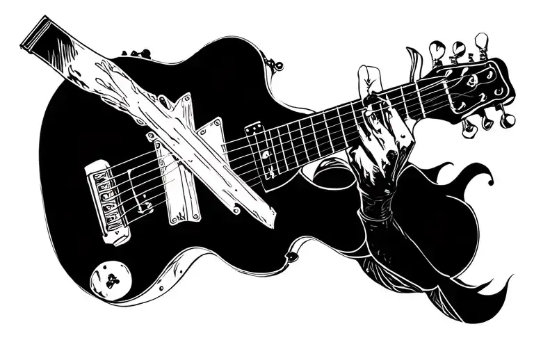 Cross And Guitar Merging Together