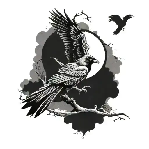 Cresent Moon Turning Into Ravens