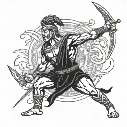 Greek Warrior With A Sword With Martial Art Black Belt Tide Around His Wais