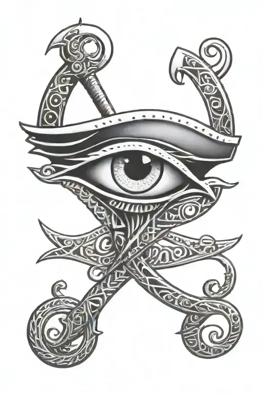 Eye Of Horus And Ra With Ankh In The Middle