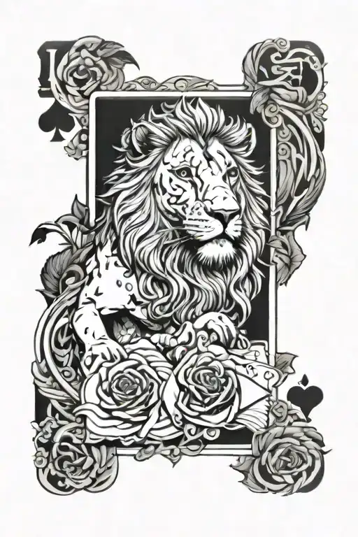 Playing Cards With Rose And Lion Roaring Lion