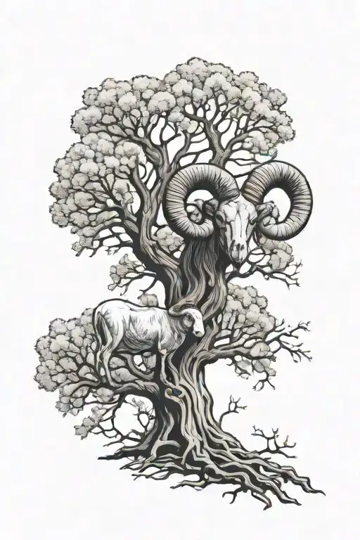 Leafless Tree With Mighty Ram Under It