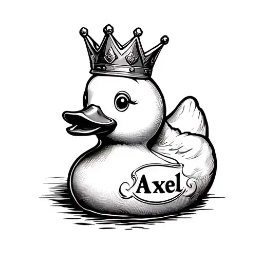 Rubber Duck With Crown On Head With Name Axel Next To It