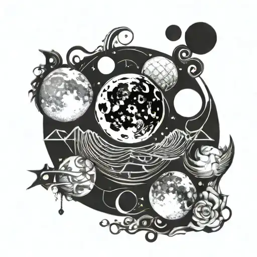 Phases Of The Moon Plus Electrocardiogram Line Drawing