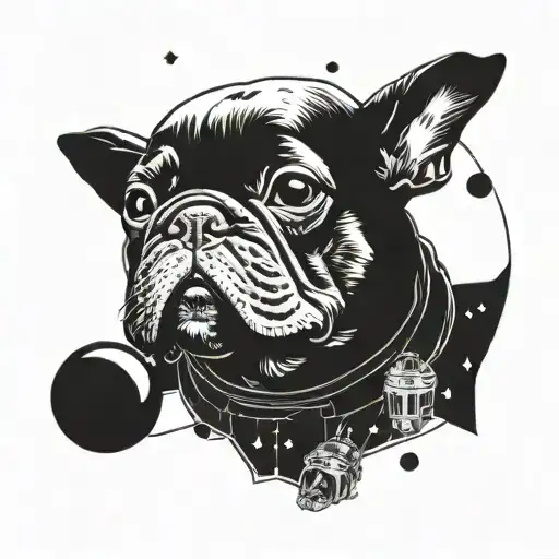 A French Bulldog Dressed As A Star Wars Character Surrounded By Planets And Stars