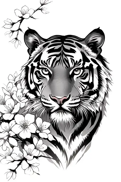 A Tiger With Cherry Blossoms In The Background As A Template For A Forearm