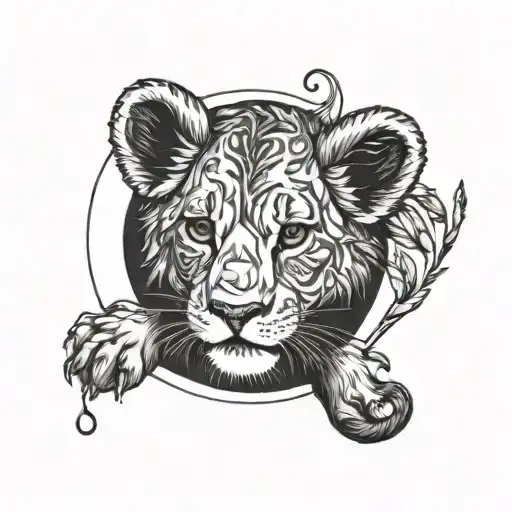 A Baby Lion With A Crescent Moon And Heartbeat Line Wrapping Around It