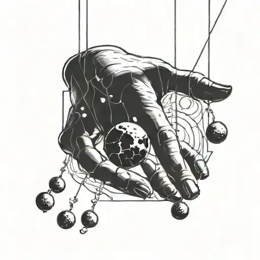 A Female Hand With Planets Hanging On Threads