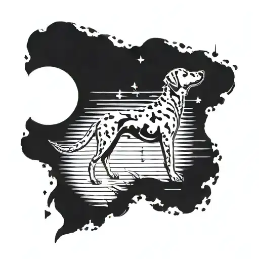 A Silhouette Of A Labrador Dog Howling At The Moon With Musical Notes Floating Around It