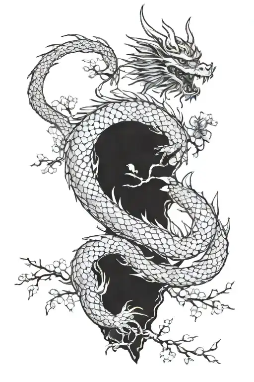 Dragon Clinging To Blossom Tree