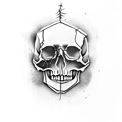 Skull With Dead Tree And Purple Rosed