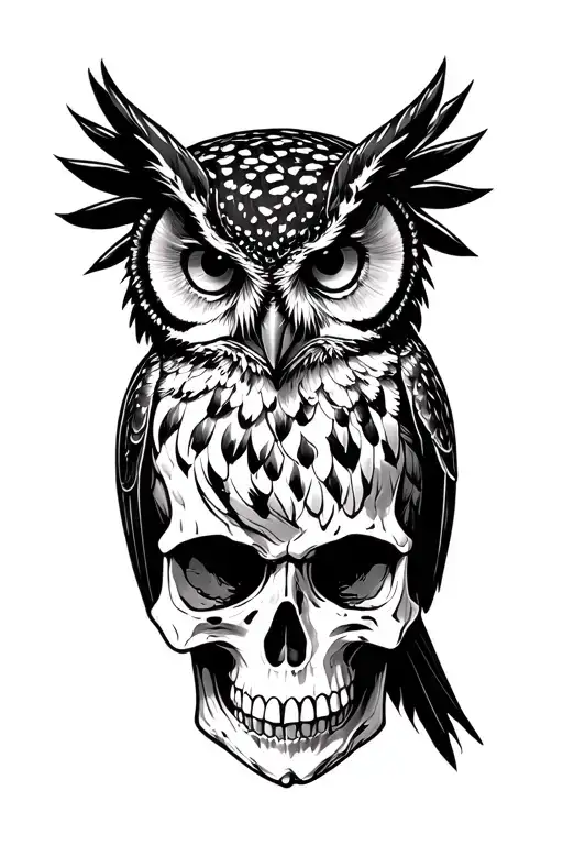 Owl Perched On Skull