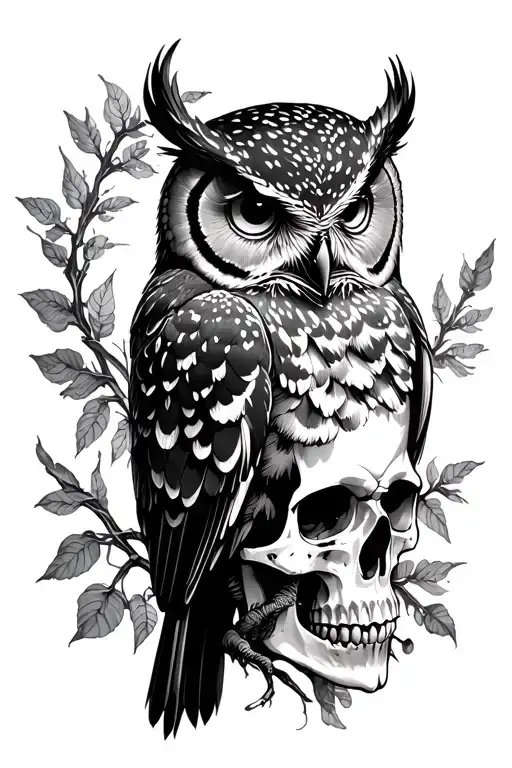 Owl Perched On Skull