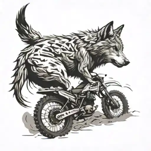 A Wolf Leading A Pack Of Dirt Bikes Through A Rugged Terrain