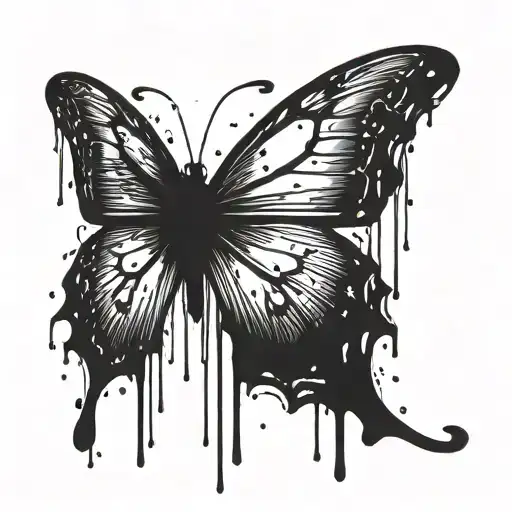 Black Butterfly Dripping With Ink