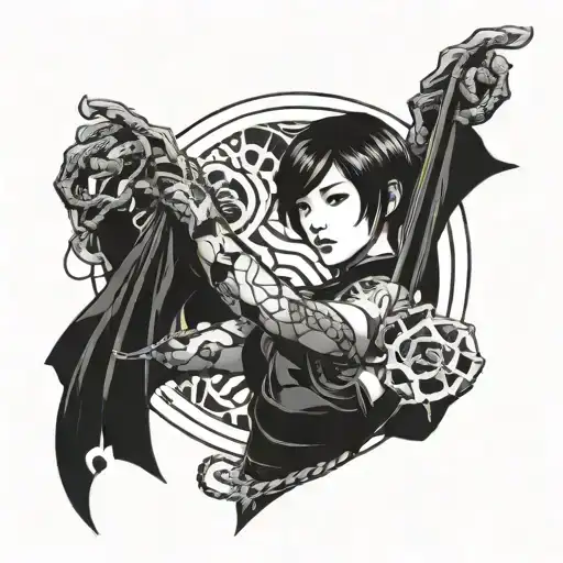 Ada Wong Character With A Mechanical Snake Intertwined Around Her