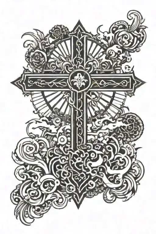 Cross With Sun Rays And A Symbol Representing Gods Presence With Wealth