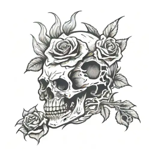 Rose Skull And Flame Representing Life And Death