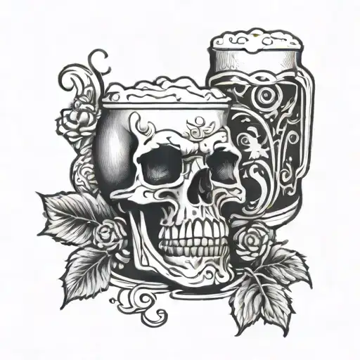 Skull Drinks Beer And