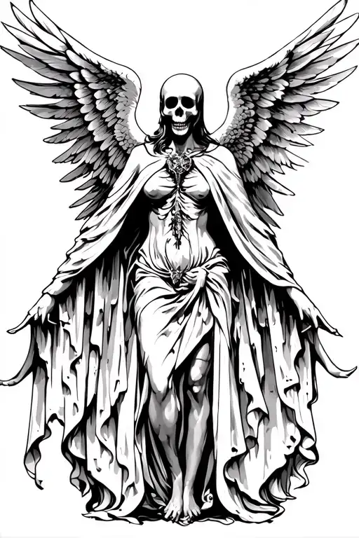 Angel Of Death Standing Wings Spread Cape Tattered