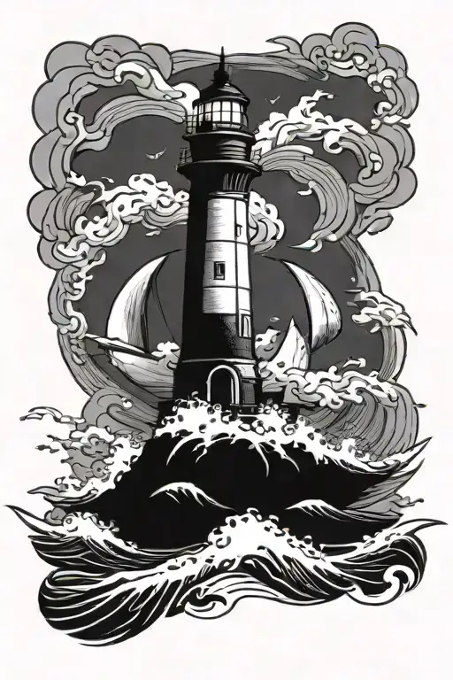 Lighthouse In The Middle Of A Sea Storm