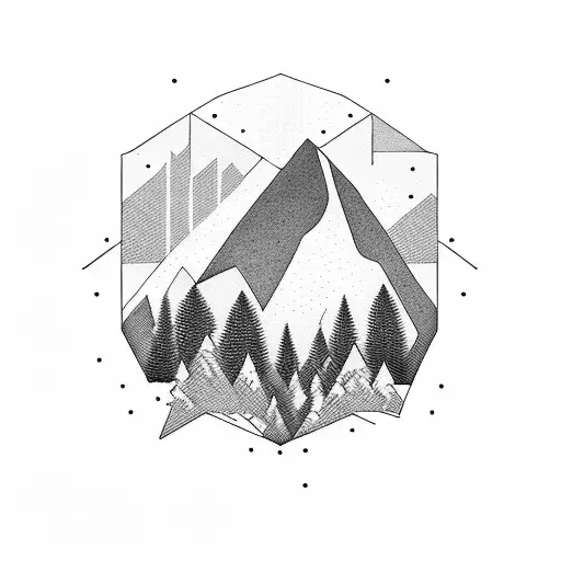 Mountain With A Meadow In Foreground With Geometric Edges