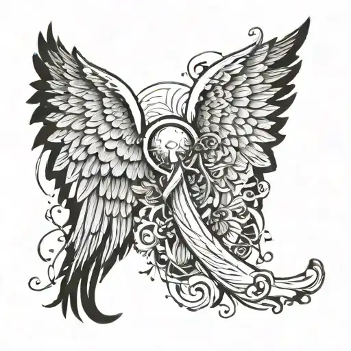 Angel Wings And Halo With Date In Middle Of Wings