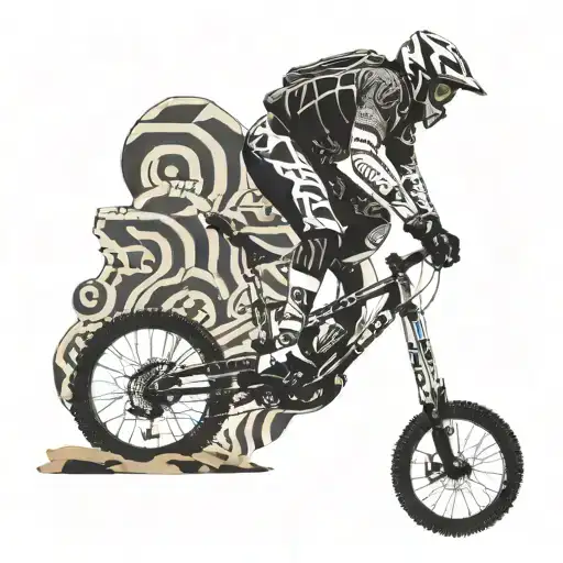 A Mountain Biker Riding Through A Jazz-themed Landscape With Fibonacci Patterns In The Background