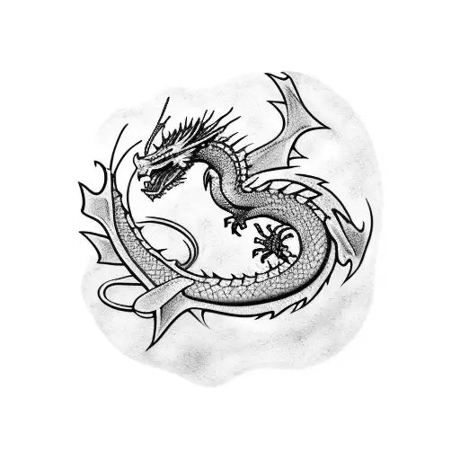 Dragon With Red Hibisque