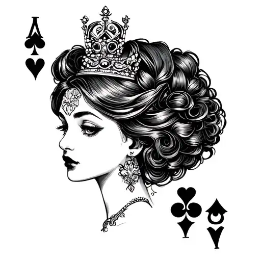 An Elegant Queen Of Spades 8 Tattoo An Elegant Girl Symbol Woman's Hair Is Blunt